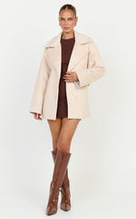 Dahlia Coat - Single Breasted Belted Short Wool Like Coat in Beige