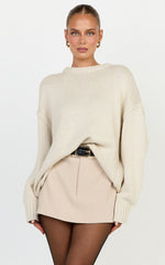 Kira Jumper - Crew Neck Oversized Knit Jumper in Beige