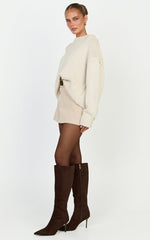 Kira Jumper - Crew Neck Oversized Knit Jumper in Beige
