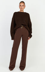 Amanda Jumper - Crew Neck Long Sleeve Knit Sweater in Chocolate