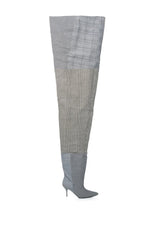 AZALEA WANG NEMY PLAID KITTEN HEEL THIGH HIGH BOOT