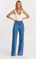 Emman Jeans - High Waisted Cotton Wide Leg Denim Jeans in Dark Blue Wash