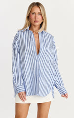 Tristan Top - Oversized Button Down Long Sleeve Striped Shirt in Blue
