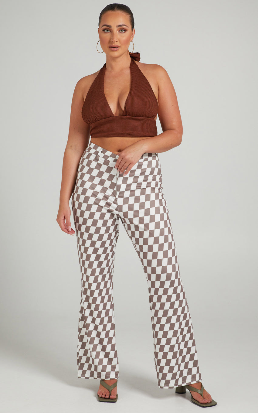 Lenny Pants - Mid Rise Pants in Brown check