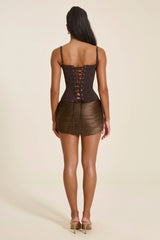 The Everly Lace Up Corset Top in Brown