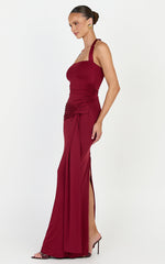 Amaya Maxi Dress - Draped Sash Halter Dress in Burgundy