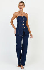 Phoebe Jeans - High Waist Straight Leg Stretch Denim Jeans in Dark Blue Wash