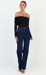 Phoebe Jeans - High Waist Straight Leg Stretch Denim Jeans in Dark Blue Wash