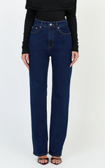 Phoebe Jeans - High Waist Straight Leg Stretch Denim Jeans in Dark Blue Wash