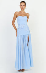 Jefferies Maxi Dress - Peplum Bodice Contrast Georgette Dress in Light Blue