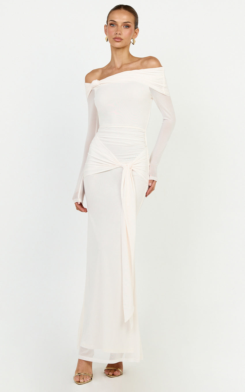 Waverly Maxi Dress - Long Sleeve Off Shoulder Dress in Cream