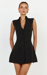 Jacinta Mini Dress - Sleeveless Button Front Tulip Dress in Black