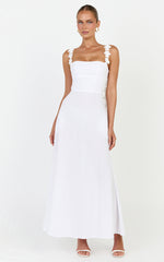 Clementine Midi Dress - 3D Floral Strap Dress in White