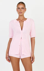 Vivi Two Piece Top and Shorts Set - Crochet Shirt and Shorts Set in Pink