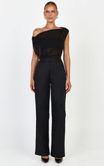 Carolyn Pants - High Waist Slim Straight Leg Tailored Pants in Black