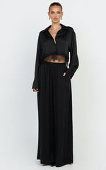 Gabrielle Top - Long Sleeve Shirt With Lace Trim in Black