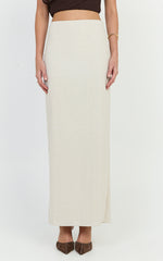 Vance Maxi Skirt - Linen Back Split Skirt in Oat
