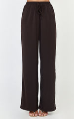Robyn Pants - High Elastic Waist Relaxed Straight Leg Pants in Chocolate