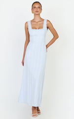 Roxanne Midi Dress - Square Neck Fit And Flare Dress in Light Blue