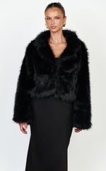 Charisse Coat - Oversized Crop Faux Fur Coat in Black