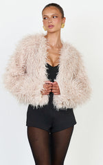 Zoe Coat - Oversized Cropped Faux Fur Coat in Beige