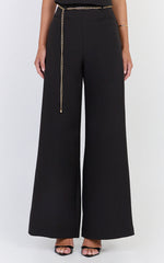 Miren Pants - High Waist Wide Leg Pants With Removable Gold Chain Belt in Black