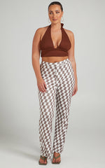Lenny Pants - Mid Rise Pants in Brown check