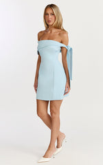 Cecilia Mini Dress - Off Shoulder Tie Detail Dress in Pale Blue