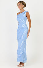 Flora Midi Dress - One Shoulder Dress in Blue