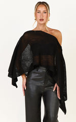 Amarie Top - Sheer Knit Off Shoulder Cape Top in Black