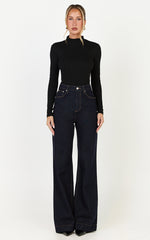 Emman Jeans - High Waisted Cotton Wide Leg Denim Jeans in Raw Denim with Tobacco Stitch
