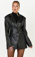 Prague Jacket - Two Button PU Blazer in Black
