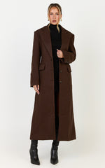 Paloma Coat - Tailored Cinched Waist Longline Coat in Chocolate