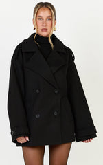 Saskia Coat - Double Breasted Short Wool Like Coat in Black