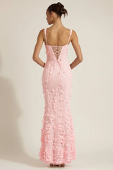 Embellished Appliqu¨¦ Soft-Scoop Corset Gown in Pink