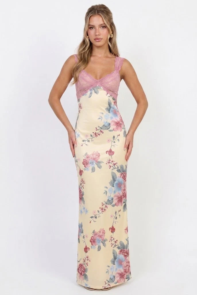 Sweet Tea Mesh Floral Maxi Dress