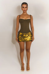 The Teyana Sequin Mini Skirt Olive Green