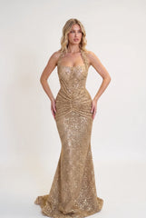 Megan | Glitter Mermaid Gold Maxi Dress