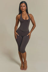 The Sandra Capri Jumpsuit in Brown