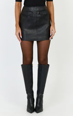 Lumi Mini Skirt - Faux Leather Pocket Detail Mini Skirt in Black