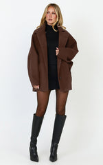 Rina Coat - Oversized Three Button Front Closure Coat in Chocolate