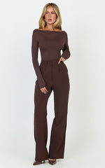 Tisdale Top - Boat Neck Long Sleeve Top in Choc