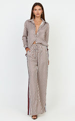 Noelle Top - Geo Border Print Button Front Long Sleeve Shirt in Geo Border Print