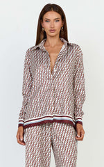 Noelle Top - Geo Border Print Button Front Long Sleeve Shirt in Geo Border Print