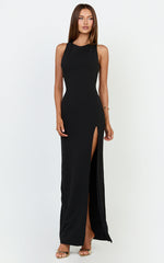 Tonya Maxi Dress - High Neck Cross Back Bodycon Dress in Black