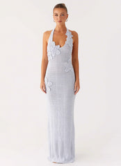 Novalee Flower Crochet Maxi Dress - Blue