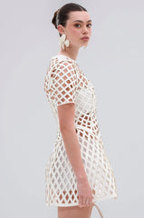 SHE'S DIFFERENT CUT OUT FAUX LEATHER MINI DRESS IN WHITE