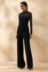 Emeria | Black High-Neck Jumpsuit With Long Mesh-Sleeves