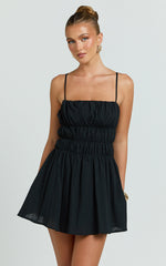 Aisha Mini Dress - Ruched Bust A Line Mini Dress in Black
