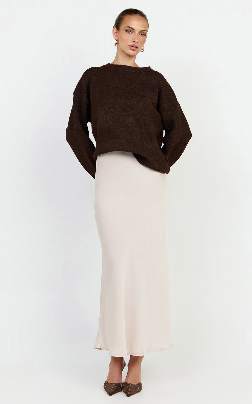 Amari Maxi Skirt - High Waisted Bias Cut Skirt in Oyster